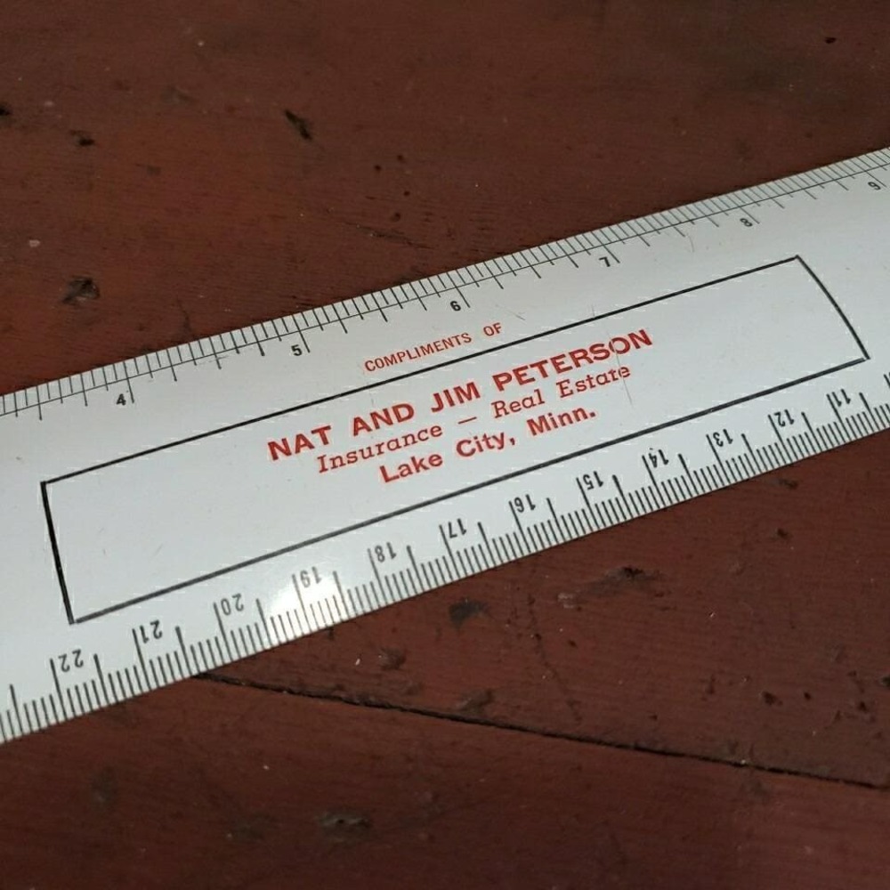 VTG Metal Advertising Ruler - NAT & JIM PETERSON Insurance - Lake City, MN